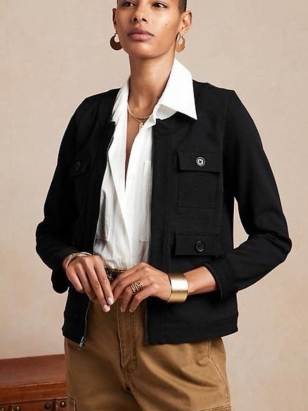 Banana Republic Black Mini Pique Utility Jacket - Women’s Small Petite SP